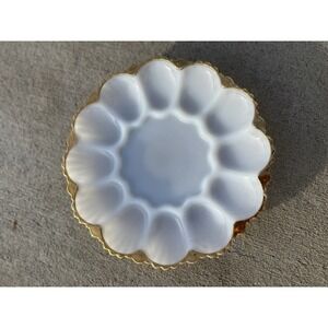 Vintage Milk Glass Deviled Egg Tray With Gold Trim